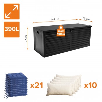 Gartenbox Kissenbox Auflagenbox - Larus 390 Liter - Schwarz GRINDI IN THE GARDEN - 3
