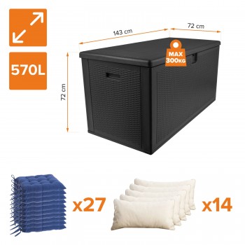 Gartenbox Gartentruhe 570L - schwarz mit Sitzgelegenheit - Rissa I GRINDI IN THE GARDEN - 3