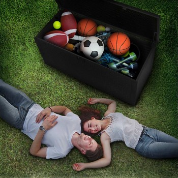 Gartenbox Gartentruhe 570L - schwarz mit Sitzgelegenheit - Rissa I GRINDI IN THE GARDEN - 15