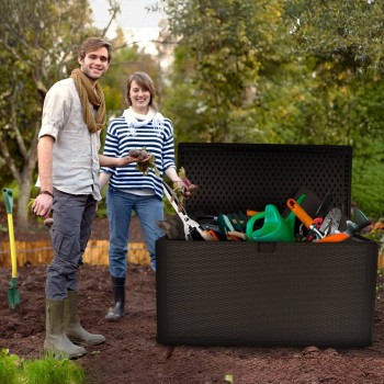 Gartenbox Gartentruhe 570L - braun mit Sitzgelegenheit - Rissa I GRINDI IN THE GARDEN - 15