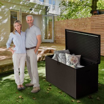 Gartenbox Gartentruhe 570L - braun mit Sitzgelegenheit - Rissa I GRINDI IN THE GARDEN - 16
