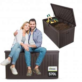Gartenbox Gartentruhe 570L - braun mit Sitzgelegenheit - Treeline I GRINDI IN THE GARDEN - 2