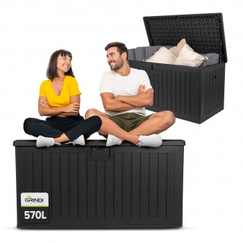 Gartenbox Gartentruhe 570L - schwarz mit Sitzgelegenheit - Treeline I GRINDI IN THE GARDEN - 2