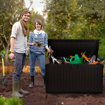 Gartenbox Gartentruhe 570L - schwarz mit Sitzgelegenheit - Treeline I GRINDI IN THE GARDEN - 15