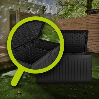Gartenbox Gartentruhe 570L - schwarz mit Sitzgelegenheit - Treeline I GRINDI IN THE GARDEN - 13
