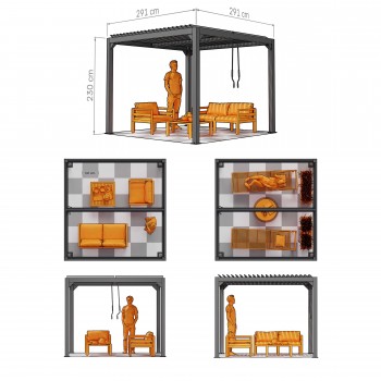 Garten Pergola Pavillon Terrassendach mit aufklappbarem Dach Weiß - Kea I 3x3m GRINDI IN THE GARDEN - 3