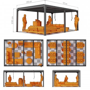 Garten Pergola Pavillon Terrassendach mit aufklappbarem Dach grau - Kea IV 6x4mm GRINDI IN THE GARDEN - 3