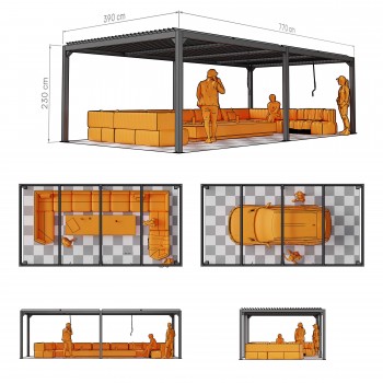 Garten Pergola Pavillon Terrassendach mit aufklappbarem Dach weiss - Kea V 8x4m GRINDI IN THE GARDEN - 3