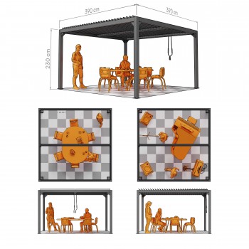 Garten Pergola Pavillon Terrassendach mit aufklappbarem Dach weiss - Kea VI 4x4m GRINDI IN THE GARDEN - 3