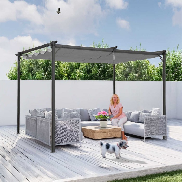 Garten Pergola Pavillon mit einstellbarem Stoffdach - Irda I 2,9x2,9m