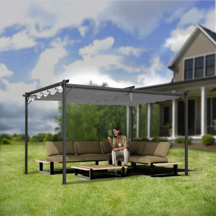 Garten Pergola Pavillon mit einstellbarem Stoffdach - Irda I 2,9x2,9m