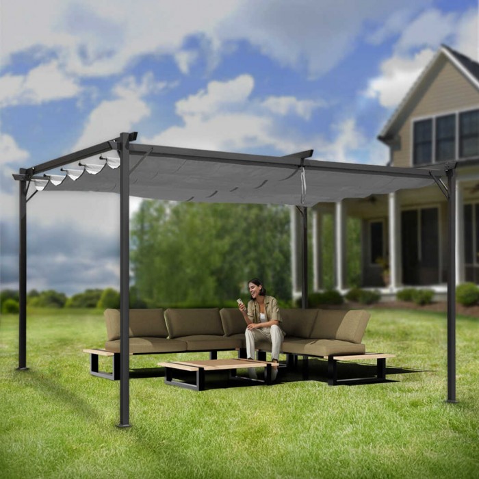 Garten Pergola Pavillon mit einstellbarem Stoffdach - Irda II 2,9x3,9m - Grau