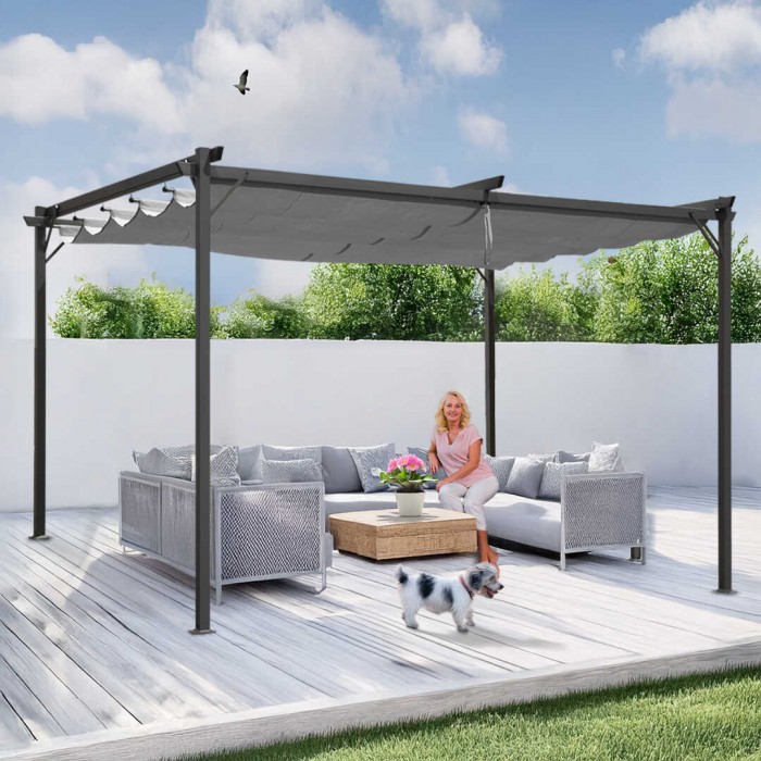 Garten Pergola Pavillon mit einstellbarem Stoffdach - Irda II 2,9x3,9m - Grau