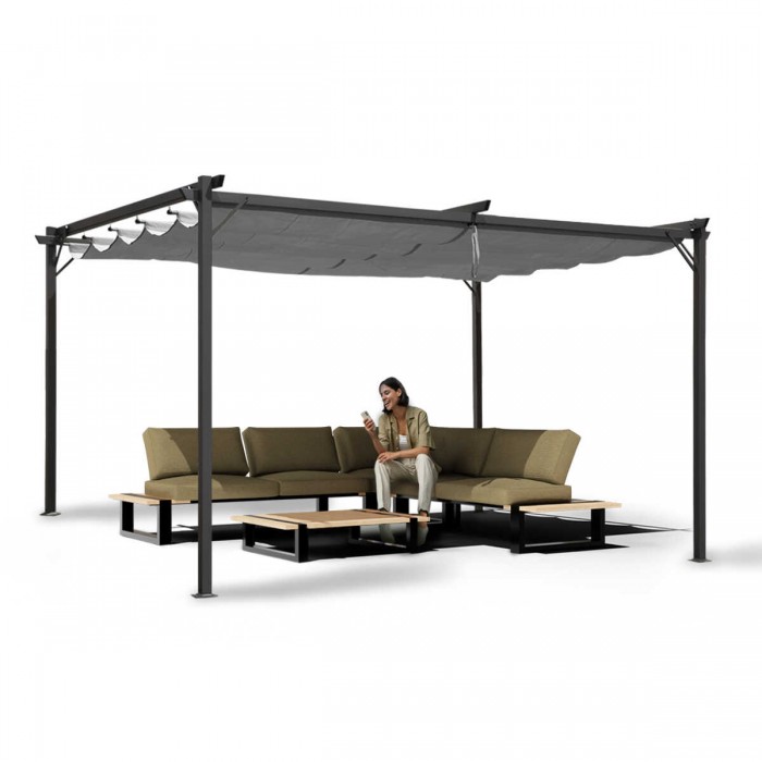 Garten Pergola Pavillon mit einstellbarem Stoffdach - Irda II 2,9x3,9m - Grau