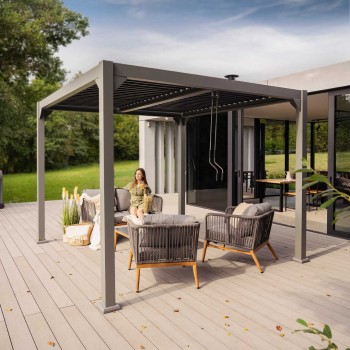 Garten Pergola Pavillon Terrassendach mit aufklappbarem Dach grau - Kea VI 4x4m GRINDI IN THE GARDEN - 4
