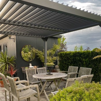 Garten Pergola Pavillon Terrassendach mit aufklappbarem Dach grau - Kea VI 4x4m GRINDI IN THE GARDEN - 5