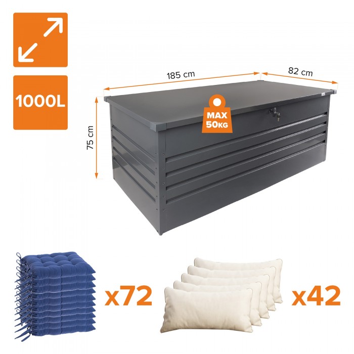 Metall-Gartenbox Kissenbox Auflagenbox 1000l - 185x82x75 - Orto III GRINDI IN THE GARDEN - 3