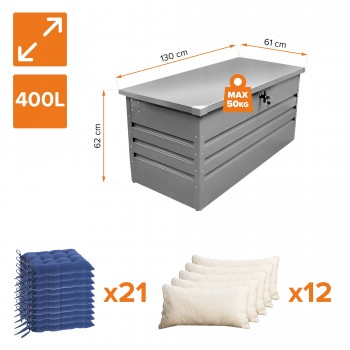 Metall-Gartenbox Kissenbox Auflagenbox Grau 400l - 130x61x62 - Orto GRINDI IN THE GARDEN - 3