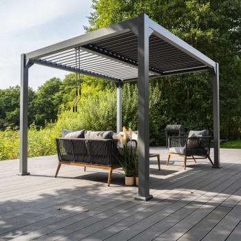 Garten Pergola Pavillon Terrassendach mit aufklappbarem Dach grau - Kea II 3x4m GRINDI IN THE GARDEN - 3