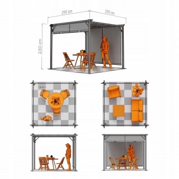 Garten Terrasse Pergola - Stahl - Delos I 2.9x2.9m Grau GRINDI IN THE GARDEN - 4