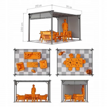 Garten Terrasse Pergola - Stahl - Delos II 2,9x3,9 m - Grau GRINDI IN THE GARDEN - 4