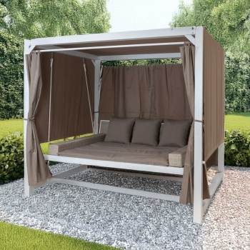 Doppel-Gartenliege mit Sonnendach, Lounge-Pavillon, Gartenschaukel - Sumba I - 236x180x210 braun GRINDI - 1