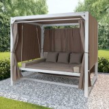 Doppel-Gartenliege mit Sonnendach, Lounge-Pavillon, Gartenschaukel - Sumba I - 236x180x210 braun GRINDI - 1