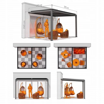 Terrassenpergola aus Aluminium, Wandmontiert, Grau - Kea VII 4x3m GRINDI IN THE GARDEN - 4