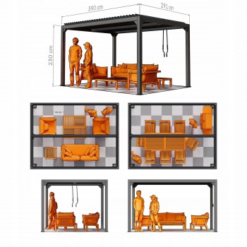 Terrassenpergola, Holzimitation, Aluminium mit Öffnungsdach - Kea II 3x4m GRINDI IN THE GARDEN - 4