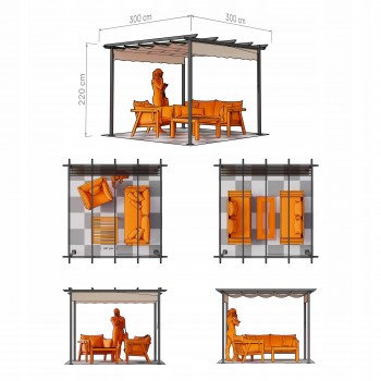 Garten Pergola Pavillon Terrassendach - Milos I 3x3m GRINDI IN THE GARDEN - 7