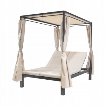 Doppel-Gartenliege mit Sonnendach, Lounge-Pavillon, Gartenschaukel - Kayan I - 207x147x205 beige GRINDI - 2