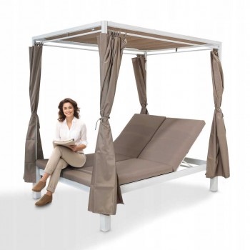 Doppel-Gartenliege mit Sonnendach, Lounge-Pavillon, Gartenschaukel - Kayan I - 207x147x205 braun GRINDI - 4