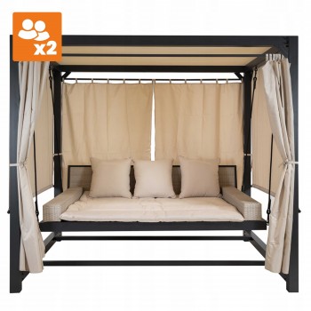 Doppel-Gartenliege mit Sonnendach, Lounge-Pavillon, Gartenschaukel - Sumba I - 236x180x210 beige GRINDI - 5