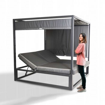 Doppel-Gartenliege mit Sonnendach, Pergola, Lounge-Pavillon  - Verula I - 195x195x195 grau GRINDI - 16