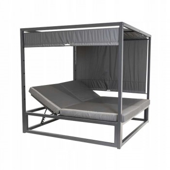 Doppel-Gartenliege mit Sonnendach, Pergola, Lounge-Pavillon  - Verula I - 195x195x195 grau GRINDI - 1