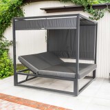Doppel-Gartenliege mit Sonnendach, Pergola, Lounge-Pavillon  - Verula I - 195x195x195 grau GRINDI - 4
