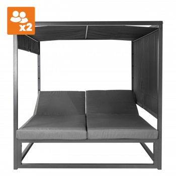 Doppel-Gartenliege mit Sonnendach, Pergola, Lounge-Pavillon  - Verula I - 195x195x195 grau GRINDI - 6