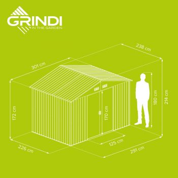 Gerätehaus Geräteschuppen Gartenhaus aus Metall - Sorbus III - 238x301x214cm GRINDI IN THE GARDEN - 14