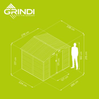 Gerätehaus Geräteschuppen Gartenhaus aus Metall - Arbor III - 238x278x215cm GRINDI IN THE GARDEN - 7