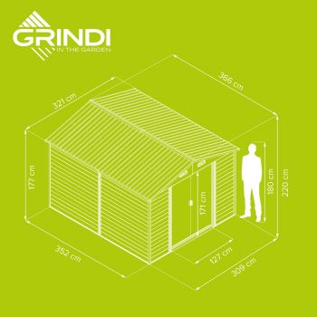 Gerätehaus Geräteschuppen Gartenhaus aus Metall - Arbor V - 366x321x220 GRINDI IN THE GARDEN - 7