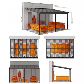 Garten Pergola Pavillon Terrassendach Wandpergola - Nea II 4,3x3m GRINDI IN THE GARDEN - 4