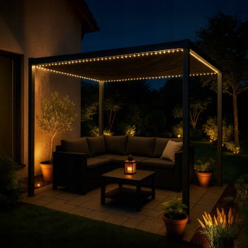 Terrassenpergola, Grau, Aluminium mit automatisches Dach + Led - Paros I 3x4m GRINDI IN THE GARDEN - 10