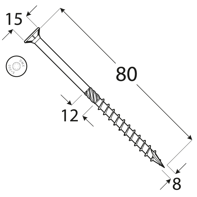 Holzbauschrauben mit Senkkopf CS - 8mm TORX - Zink galvanisiert DMX - 11