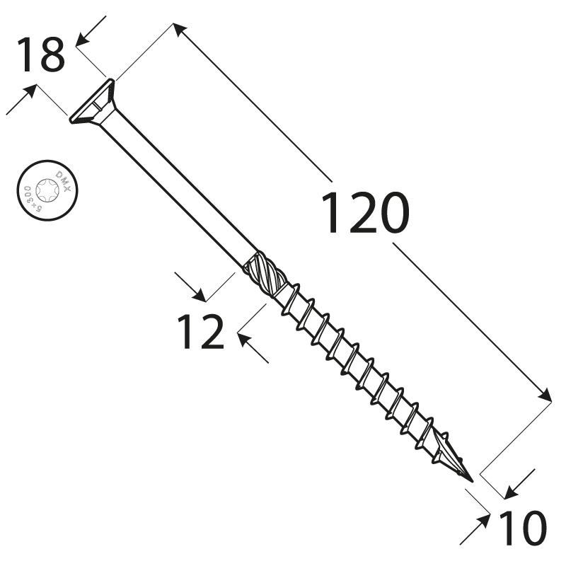 Holzbauschrauben mit Senkkopf CS - 10mm TORX - Zink galvanisiert DMX - 9