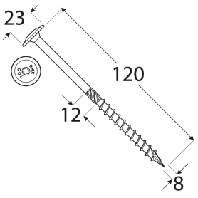 Holzbauschrauben mit Tellerkopf CT - 8mm TORX - Zink galvanisiert DMX - 14
