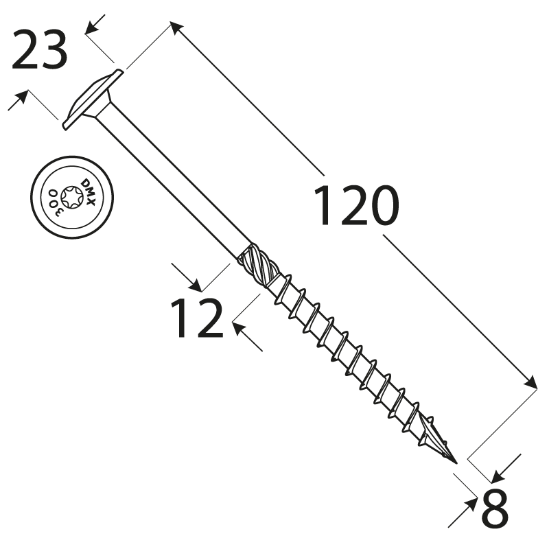Holzbauschrauben mit Tellerkopf CT - 8mm TORX - Zink galvanisiert DMX - 14