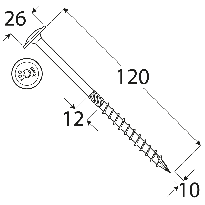 Holzbauschrauben mit Tellerkopf CT - 10mm TORX - Zink galvanisiert DMX - 11