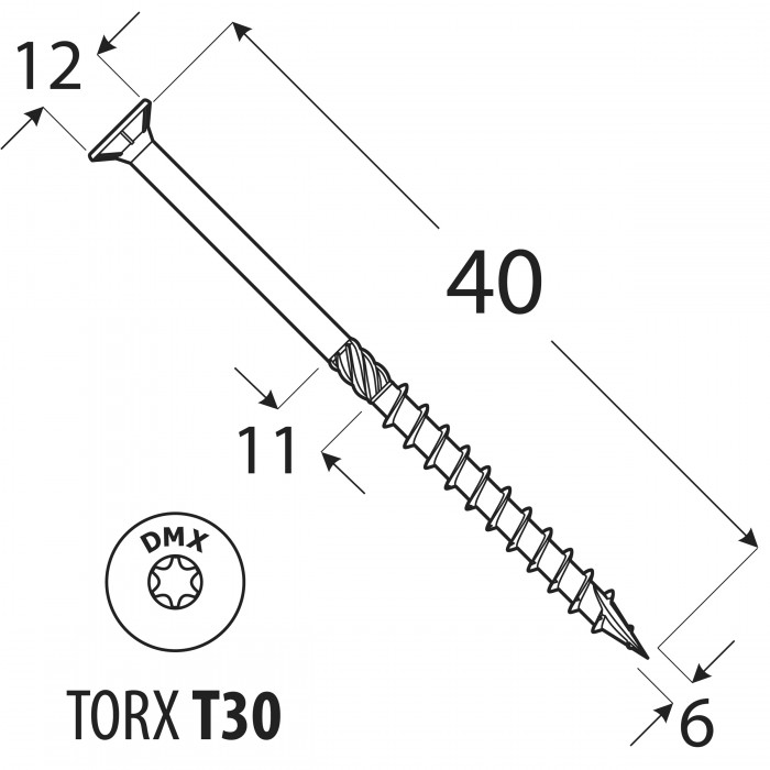 Holzbauschrauben mit Senkkopf CS - 6mm TORX - Zink galvanisiert DMX - 36