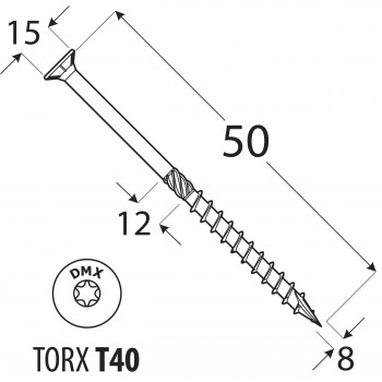 Holzbauschrauben mit Senkkopf CS - 8mm TORX - Zink galvanisiert DMX - 40