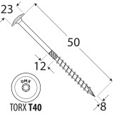 Holzbauschrauben mit Tellerkopf CT - 8mm TORX - Zink galvanisiert DMX - 12